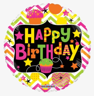 18" Happy Birthday Cupcake Gellibean Balloons All American - Feliz Cumpleaños Neon Png