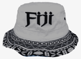 Fiji White Bucket Hat With Black Embroidery Pattern - Baseball Cap