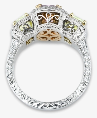 Fancy Pinkish Purple & Yellowish Green Diamond Ring - Engagement Ring