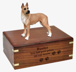 Great Dane Fawn Wood Urn For Pet Dog W/ Breed Figurine - Pug Pet Urns