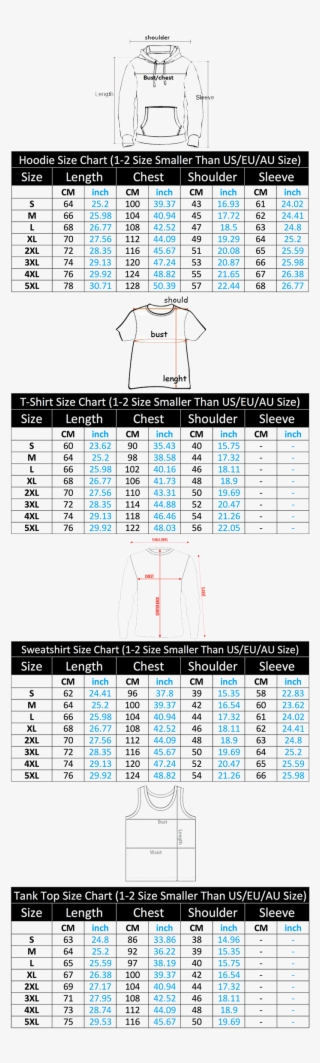 3d Hoodies & Shirts Size Chart - Diagram