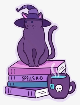 Halloween Cat Wich Spooky Violet Purple Spells Skull - Witch Aesthetic