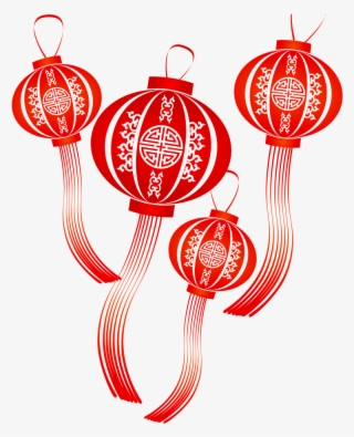 Red Festive Retro Lantern Decoration Vector - Orange Cny