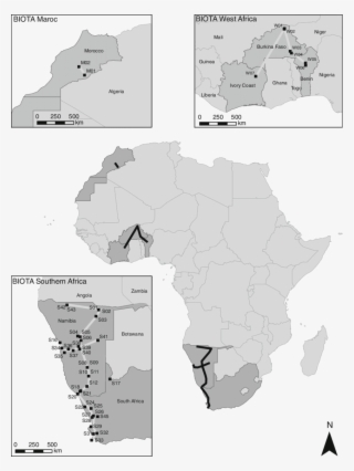 Map Of The Established Biota Observatories In Africa - Atlas