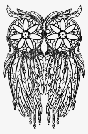 Owl Dreamcatcher Drawing Black - Owl Dream Catcher Coloring Pages