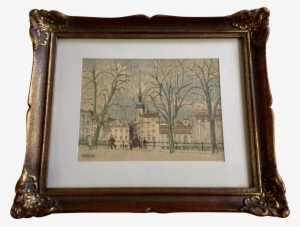 1965 Kk Watercolor Painting Of A European Park With - Picture Frame
