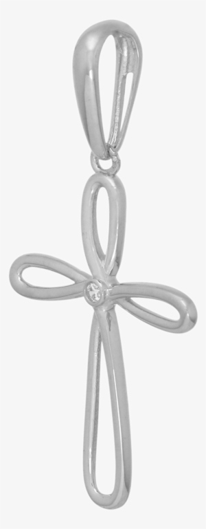 14k Solid Gold Cross Ribbon Pendant With Cz - Pendant