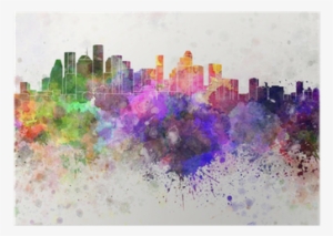 Houston Skyline In Watercolor Background Poster • Pixers® - Houston Skyline Black And White