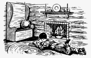 Fireplace Computer Icons Drawing Black And White Chimney - Reading By A Fireplace Clipart