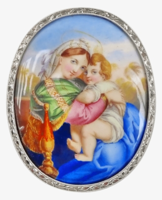 Large Oval Madonna And Child Pendant Brooch - Angel