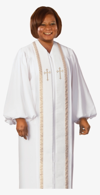 Women's White Clergy Robe With Gold Trim - Church Robes