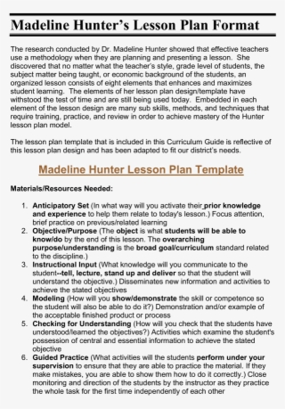 Microsoft Word Madeline Hunters Lesson Plan Format - Document