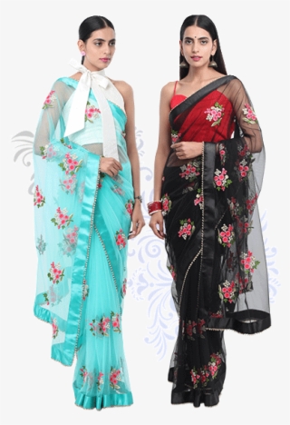 embroidered net sarees finished with tropical floral - silk