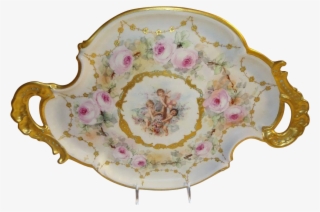 French Antique Limoges Tray Hand Painted Pink Roses - Saucer