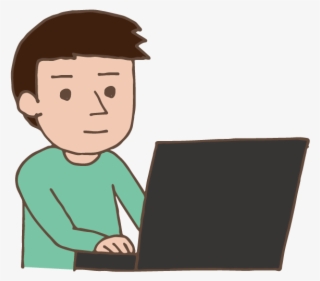 Young Man Using Laptop - Cartoon