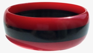Bakelite Bangle Bracelet Laminated Stripe Red And Black - Bangle
