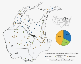 Map Showing Concentrations Of Combined Radium In Groundwater - Map