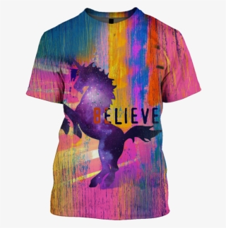 3d Unicorn In The Galaxy Background Full Print T Shirt - T-shirt