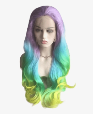 Pastel Rainbow Ombré Wavy Long Lace Front Wig - Wig