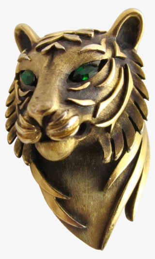 Vintage Trifari Antiqued Gold Tone Tiger Head Pin - Bronze Sculpture