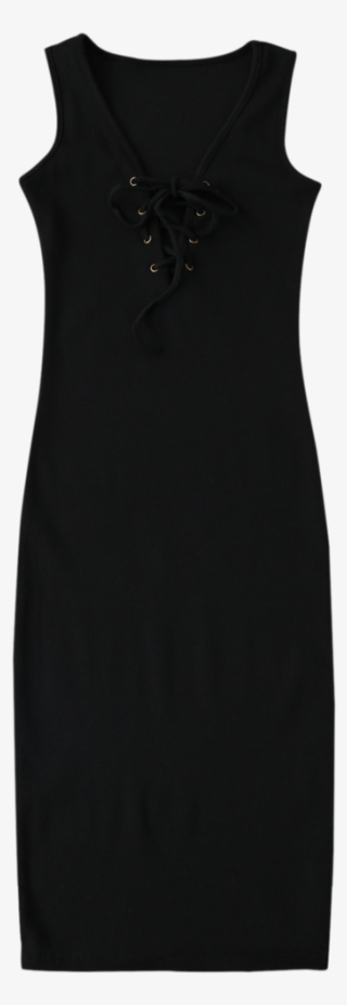 Black Lace Up Ribbed Bodycon Dress - Looks Vestido Tubinho Preto Risca De Giz