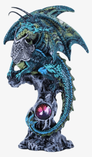 Jeweled Blue Dragon Statue - Dragon Perched