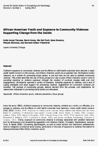 African-american Youth And Exposure To Community Violence - Document