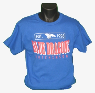 100% Cotton Royal Tee Blue Dragons Stamped In Red On - Active Shirt