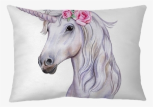 Unicorn With A Wreath Of Flowers - Water Color Unicorn Png