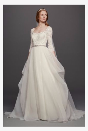 David's Bridal Oleg Cassini Organza Three-quarter Sleeved - Wedding Dress For Chubby