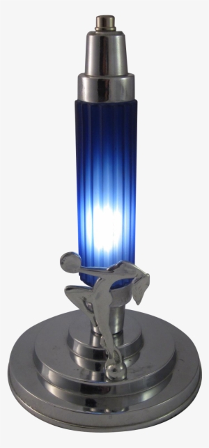 Art Deco Lamp Cobalt Blue Glass Shade Chrome Nude Dancer - Bunsen Burner