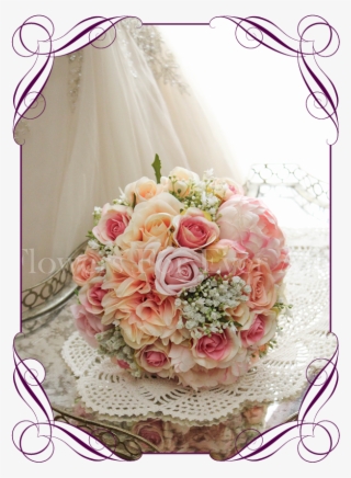 Silk Artificial Pink, Peach, Pastel Apricot, Blush, - Peony Rose And Dahlia Bouquet