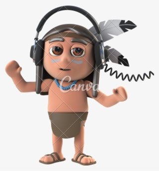 D Funny Indian Character Wears Headphones - Native American Question Mark