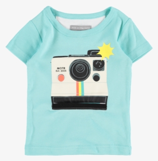 Picture Of 'polaroid Nyc' Camera Print T-shirt Turquoise - Instant Camera