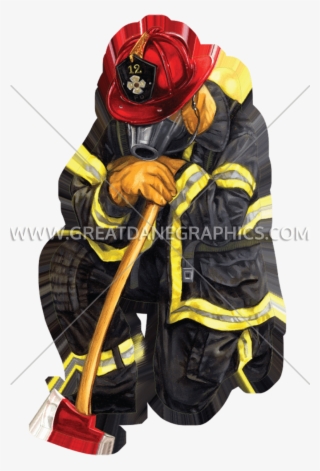 Kneeling Production Ready Artwork - Kneeling Firefighter Sticker