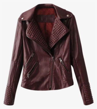 Lapel Collar Zippered Biker Jacket - Dark Red Leather Jacket