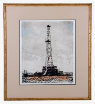 John Collette “discovery Well” Oil Rig Etching, Oklahoma - Picture Frame