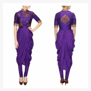 Bollywood Replica Designer Ivory Georgette Drape Purple - Party Wear Dress Of Draping