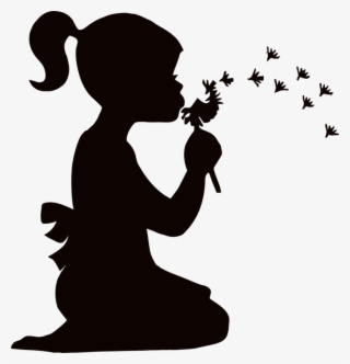 Silhouette Dandelion Child Drawing Mural - Silhouette Girl Blowing Dandelion