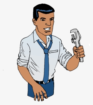 Man Holding Adjustable Wrench - Cartoon