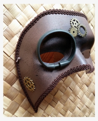 Brown Steampunk Masquerade Mask With Monocle And Gears - Leather