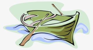 Vector Illustration Of Wooden Rowboat Or Row Boat With