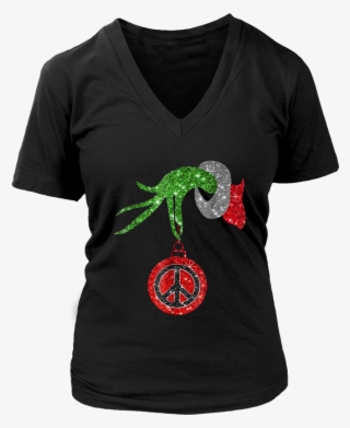 Funny Grinch Hand Holding Peace Sign Ornament T-shirt - Shirt
