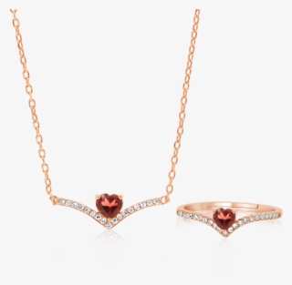 Collier Heart Garnet Necklace And Ring Set - Necklace