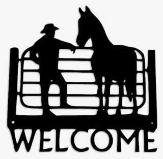 Cowboy With Horse At Fence - Farmer And Cow Silhouette