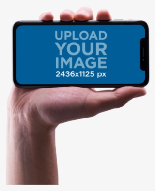 Male Hand Holding An Iphone X Mockup Horizontally Against - Sign