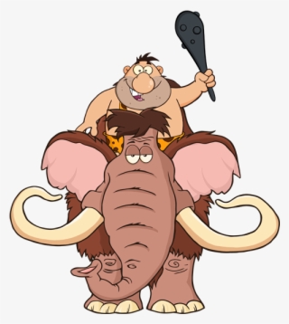 Happy Caveman Over Mammoth - Cartoon Character Mammoth