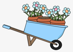 Wheelbarrow And Flower Pots Clip Art - Planting Flowers Clip Art