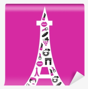 Retro Paris Eiffel Tower Silhouette With Icons Isolated - Eiffel Tower