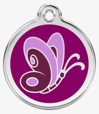 Red Dingo Stainless Steel & Enamel Purple Butterfly - Medaille Chat Papillon